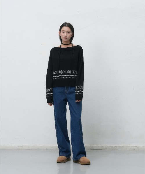 GENERAL IDEA（ジェネラルアイデア）の「snow wide boat neck pullover スノウワイドボートネックプルオーバー（ニット/セーター・レディース・アイボリー/ブラック・S/M/L）」の15枚目の写真