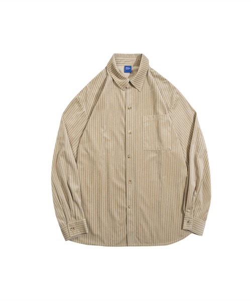 link lot(リンクロット)の「【26春夏新作アイテム】カットベロアヴィンテージライクストライプシャツ(シャツ/ブラウス・メンズ・ブラウン/ベージュ・M/L)」の4枚目の写真
