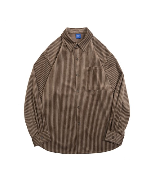 link lot(リンクロット)の「【26春夏新作アイテム】カットベロアヴィンテージライクストライプシャツ(シャツ/ブラウス・メンズ・ブラウン/ベージュ・M/L)」の5枚目の写真