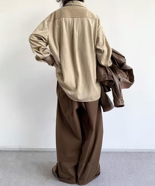 link lot(リンクロット)の「【26春夏新作アイテム】カットベロアヴィンテージライクストライプシャツ(シャツ/ブラウス・メンズ・ブラウン/ベージュ・M/L)」の7枚目の写真