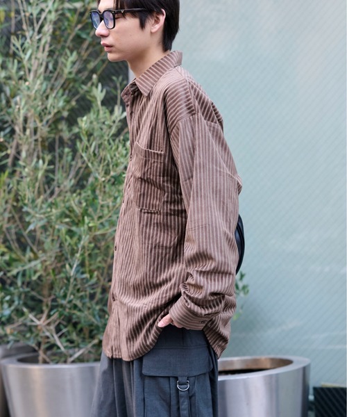 link lot(リンクロット)の「【26春夏新作アイテム】カットベロアヴィンテージライクストライプシャツ(シャツ/ブラウス・メンズ・ブラウン/ベージュ・M/L)」の17枚目の写真