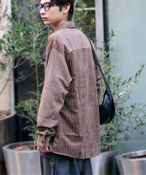 link lot(リンクロット)の「【26春夏新作アイテム】カットベロアヴィンテージライクストライプシャツ(シャツ/ブラウス・メンズ・ブラウン/ベージュ・M/L)」の18枚目の写真