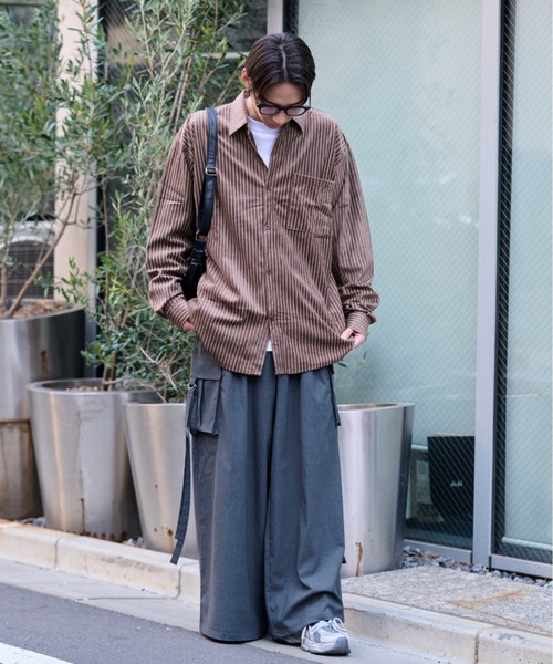 link lot(リンクロット)の「【26春夏新作アイテム】カットベロアヴィンテージライクストライプシャツ(シャツ/ブラウス・メンズ・ブラウン/ベージュ・M/L)」の13枚目の写真
