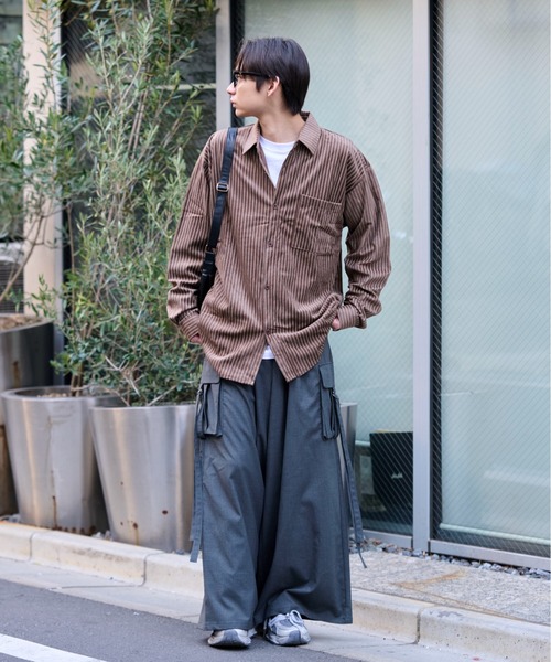 link lot(リンクロット)の「【26春夏新作アイテム】カットベロアヴィンテージライクストライプシャツ(シャツ/ブラウス・メンズ・ブラウン/ベージュ・M/L)」の14枚目の写真