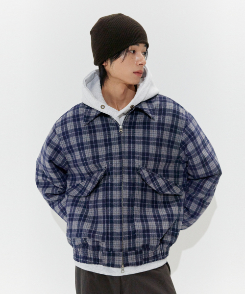 PARAKEET(パラキート)の「ウールチェックボンバージャケット(ブルーグレー)(ブルゾン・メンズ・ブルー・MEDIUM/LARGE)」の1枚目の写真