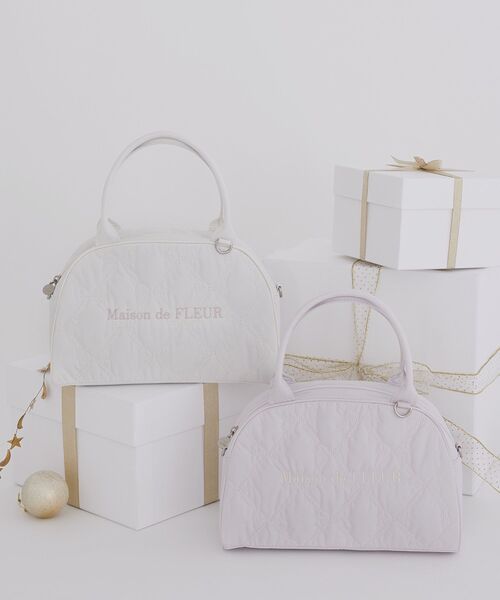 Maison de FLEUR（メゾンドフルール）の「リボンキルティング2Wayボストンバッグ（ハンドバッグ・レディース・アイボリー/ピンク・FREE）」の6枚目の写真