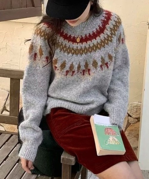 CANVAS+(キャンバスプラス)の「【CANVAS+】ノルディック柄ニットプルオーバー(ニット/セーター・レディース・グレー/ネイビー・M)」の16枚目の写真