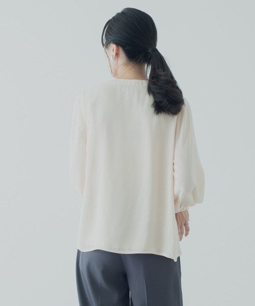 Petitjo(プッチージョ)の「小さいサイズ 配色ラッフルブラウス 低身長さん・小柄女性(シャツ/ブラウス・レディース・オフホワイト/ベビーピンク・PSS/PS/PM/PL)」の9枚目の写真