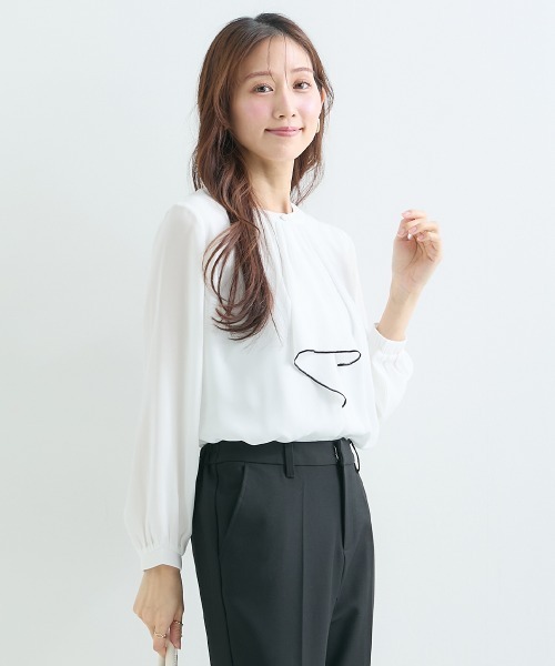 Petitjo(プッチージョ)の「小さいサイズ 配色ラッフルブラウス 低身長さん・小柄女性(シャツ/ブラウス・レディース・オフホワイト/ベビーピンク・PSS/PS/PM/PL)」の15枚目の写真