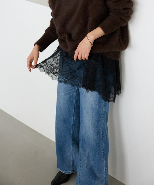 SLOBE IENA（スローブイエナ）の「《追加4》レースコンビカットソー（Tシャツ/カットソー・レディース・ブラック/ホワイト・FREE）」の6枚目の写真