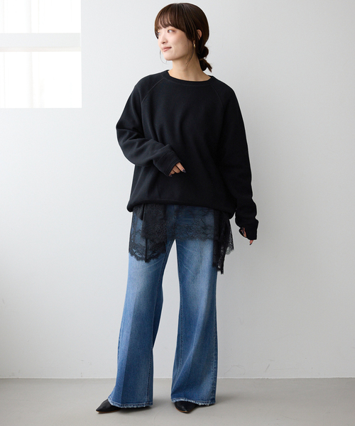 SLOBE IENA（スローブイエナ）の「《追加4》レースコンビカットソー（Tシャツ/カットソー・レディース・ブラック/ホワイト・FREE）」の7枚目の写真