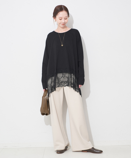 SLOBE IENA（スローブイエナ）の「《追加4》レースコンビカットソー（Tシャツ/カットソー・レディース・ブラック/ホワイト・FREE）」の13枚目の写真