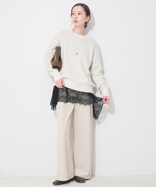 SLOBE IENA（スローブイエナ）の「《追加4》レースコンビカットソー（Tシャツ/カットソー・レディース・ブラック/ホワイト・FREE）」の5枚目の写真