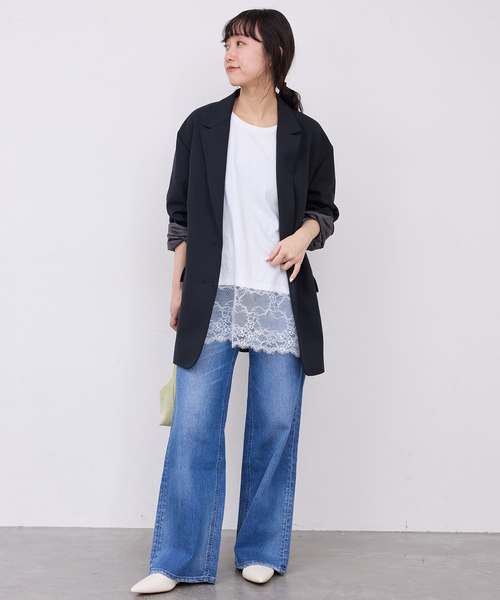 SLOBE IENA（スローブイエナ）の「《追加4》レースコンビカットソー（Tシャツ/カットソー・レディース・ブラック/ホワイト・FREE）」の14枚目の写真