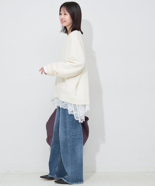 SLOBE IENA（スローブイエナ）の「《追加4》レースコンビカットソー（Tシャツ/カットソー・レディース・ブラック/ホワイト・FREE）」の18枚目の写真