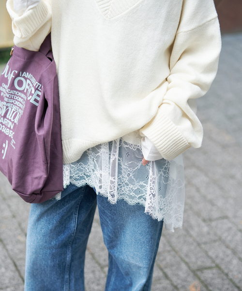 SLOBE IENA（スローブイエナ）の「《追加4》レースコンビカットソー（Tシャツ/カットソー・レディース・ブラック/ホワイト・FREE）」の20枚目の写真