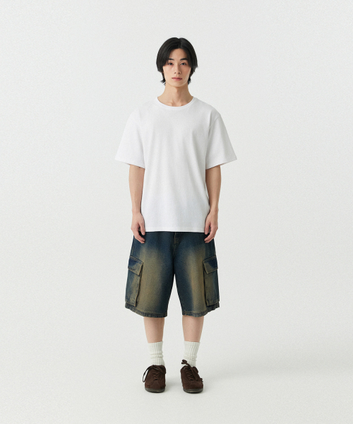 STENDS（ステンズ）の「[M~4XL] カーゴポケットバミューダデニムパンツ_ヴィンテージブルー（その他パンツ・レディース・その他・X-LARGE/XX-LARGE/MEDIUM/LARGE/XXX-LARGE/XXXX-LARGE）」の2枚目の写真