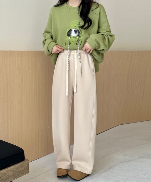 DAY CLOSET（デイ クローゼット）の「【大きいサイズ有/裏起毛/全周ゴム・調節紐付き】冬もぽかぽか。スウェット ボア フリース イージーパンツ レディース（スウェットパンツ・レディース・ブラック/ベージュ系その他/グレー・L/M/XL）」の10枚目の写真