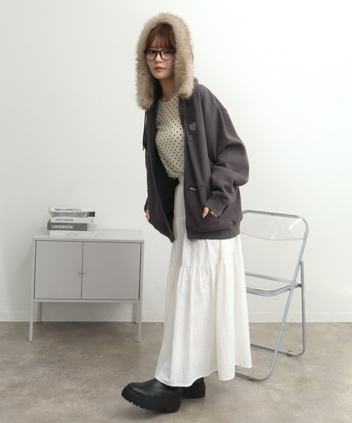 Dickies（ディッキーズ）の「【GENUINE DICKIES/ジェニュインディッキーズ】裏起毛 ファー付きダブルジップパーカー（パーカー・レディース・ベージュ/スミクロ/ブラック・M/L/XL）」の16枚目の写真