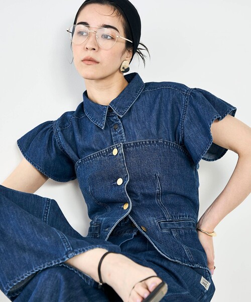 RM denim】ラッフルスリーブデニムブラウス（シャツ/ブラウス）｜Rie