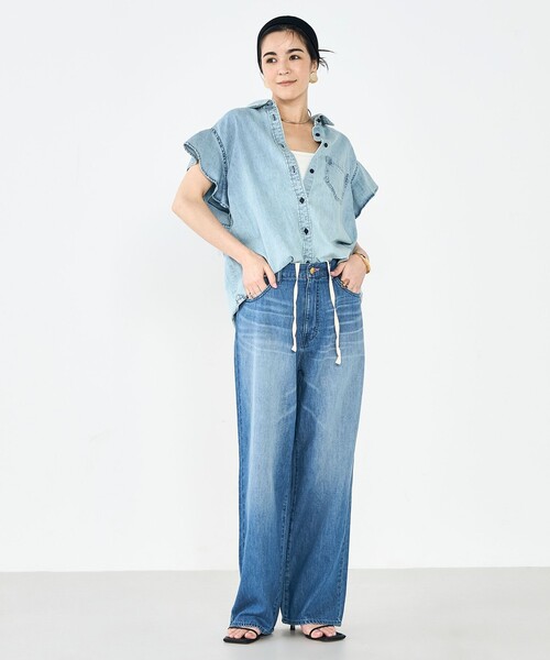 RM denim】ラッフルスリーブデニムブラウス（シャツ/ブラウス）｜Rie