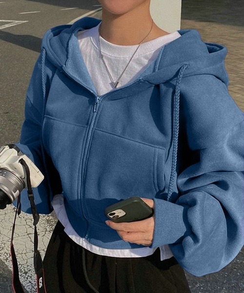 セール】裏起毛クロップド丈ジップパーカー（パーカー）｜NANEA