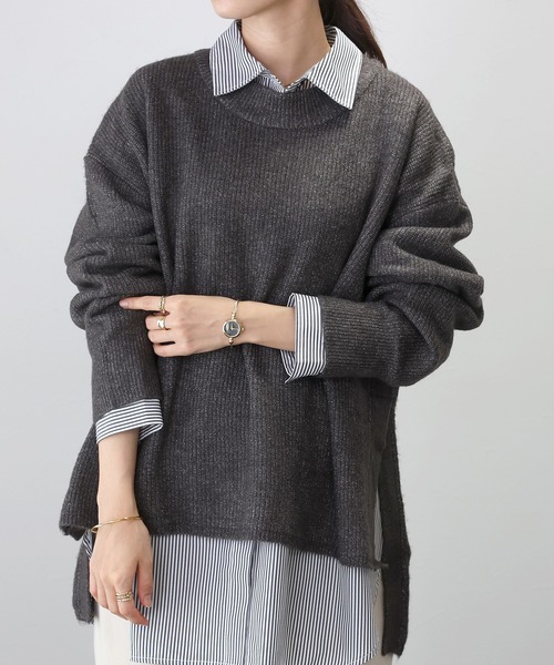 Aletta vita(アレッタビータ)の「5G片畦サイドスリットニットプルオーバー(ニット/セーター・レディース・ベージュ/チャコール・FREE)」の2枚目の写真