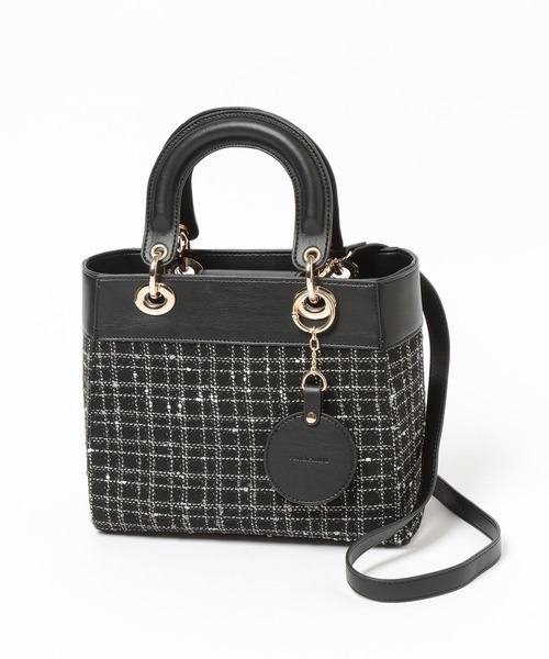 Andemiu（アンデミュウ）の「チャームつきツイードスクエアバッグ641604（トートバッグ・レディース・ブラック/アイボリー・FREE）」の7枚目の写真