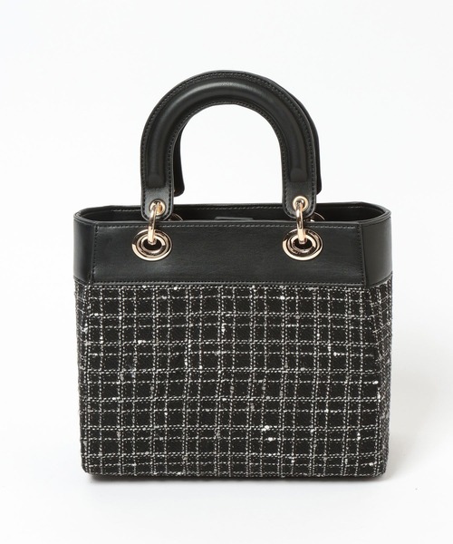 Andemiu（アンデミュウ）の「チャームつきツイードスクエアバッグ641604（トートバッグ・レディース・ブラック/アイボリー・FREE）」の10枚目の写真