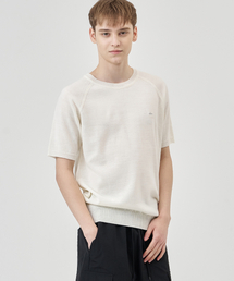 THE-ABON（エイボン）の「トシラウンドニット半袖Tシャツアイボリー（Tシャツ/カットソー）」