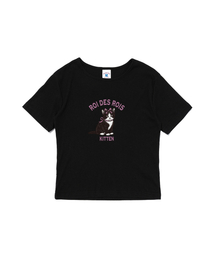 キトンキャットプリントクロップ半袖Tシャツ(ブラック)
