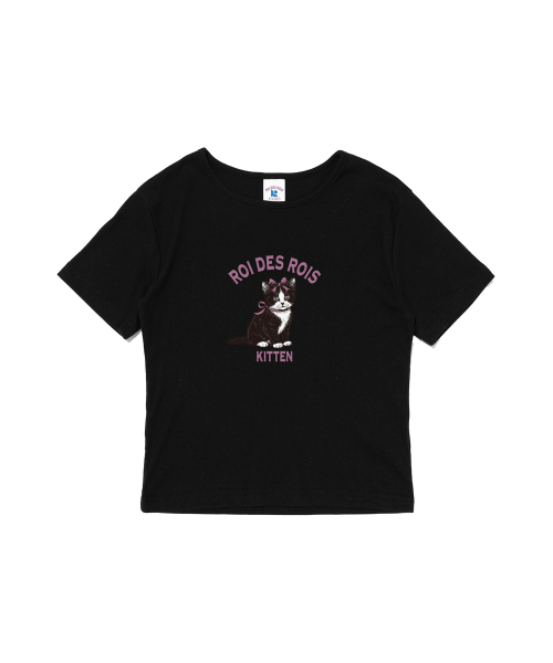 ROIDESROIS(ロワデロワ)の「キトンキャットプリントクロップ半袖Tシャツ(ブラック)(Tシャツ/カットソー・レディース・その他・FREE)」の1枚目の写真