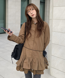 BELLOL（ベロエル）の「Ruffle layered shirt dress BROWN（ワンピース）」