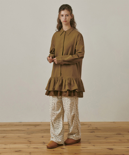 BELLOL（ベロエル）の「Ruffle layered shirt dress BROWN（ワンピース・レディース・その他・FREE）」の5枚目の写真