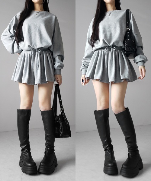 me+em select(ミームセレクト)の「【 2color 】オーバースウェットフレアミニワンピース / over sweat flare mini onepiece(ワンピース・レディース・グレー/ブラック・FREE)」の5枚目の写真