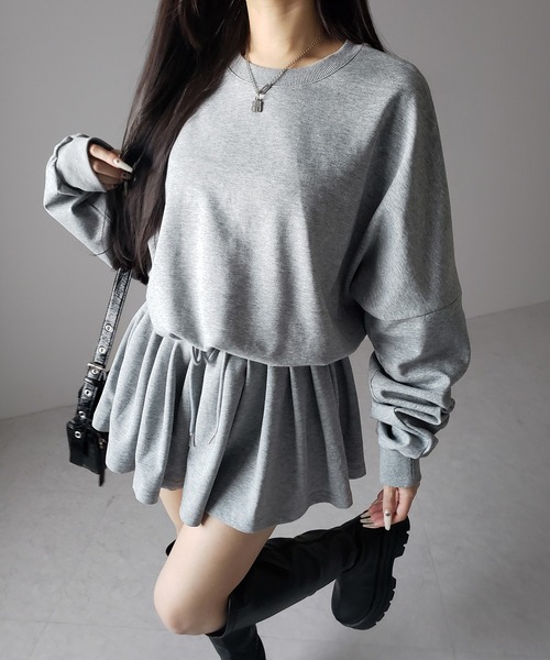 me+em select(ミームセレクト)の「【 2color 】オーバースウェットフレアミニワンピース / over sweat flare mini onepiece(ワンピース・レディース・グレー/ブラック・FREE)」の7枚目の写真
