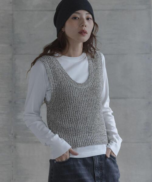 URBAN RESEARCH Sonny Label（アーバンリサーチサニーレーベル）の「メランジテープヤーンUネックニットベスト（ベスト・レディース・グレー系その他/ベージュ系その他・FREE）」の18枚目の写真