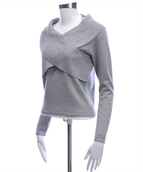 clear（クリア）の「2wayフロントクロスリブニットトップス[カジュアル 着回し抜群 大人]（ニット/セーター・レディース・グレー/イエロー/アイボリー/ブラック・F）」の5枚目の写真