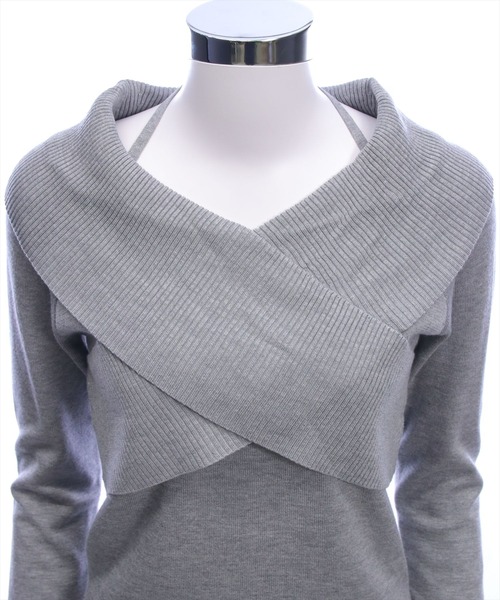 clear（クリア）の「2wayフロントクロスリブニットトップス[カジュアル 着回し抜群 大人]（ニット/セーター・レディース・グレー/イエロー/アイボリー/ブラック・F）」の9枚目の写真