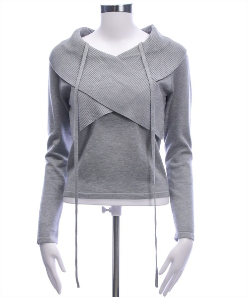 clear（クリア）の「2wayフロントクロスリブニットトップス[カジュアル 着回し抜群 大人]（ニット/セーター・レディース・グレー/イエロー/アイボリー/ブラック・F）」の10枚目の写真