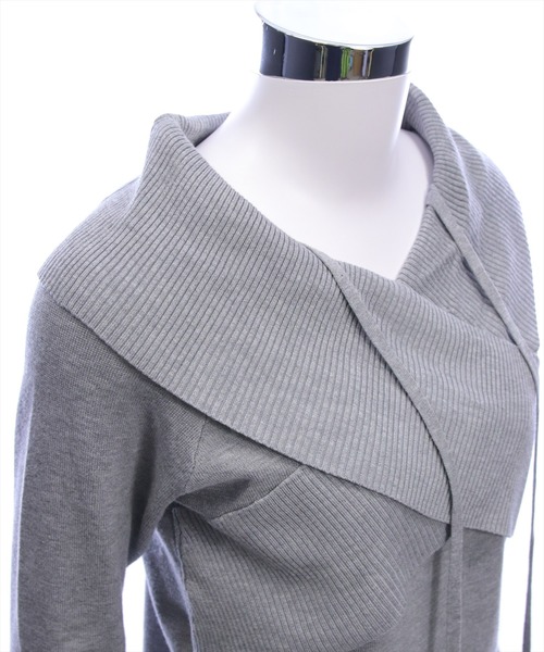 clear（クリア）の「2wayフロントクロスリブニットトップス[カジュアル 着回し抜群 大人]（ニット/セーター・レディース・グレー/イエロー/アイボリー/ブラック・F）」の12枚目の写真