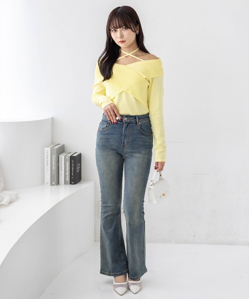 clear（クリア）の「2wayフロントクロスリブニットトップス[カジュアル 着回し抜群 大人]（ニット/セーター・レディース・グレー/イエロー/アイボリー/ブラック・F）」の22枚目の写真