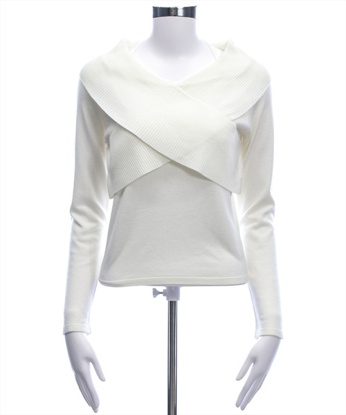 clear（クリア）の「2wayフロントクロスリブニットトップス[カジュアル 着回し抜群 大人]（ニット/セーター・レディース・グレー/イエロー/アイボリー/ブラック・F）」の17枚目の写真