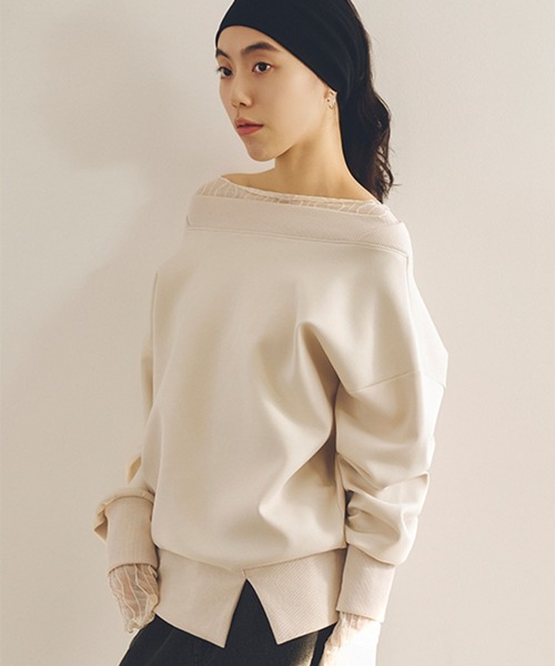 studio CLIP(スタディオクリップ)の「【daily CLIP】ボートネックスウェット(スウェット・レディース・グレー/チャコール/ライラック・FREE)」の2枚目の写真