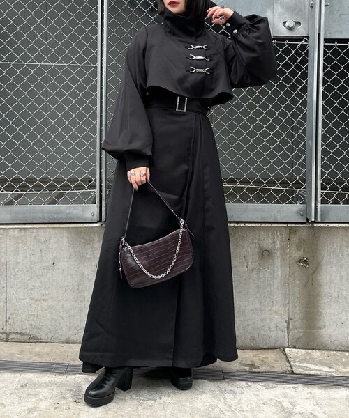 Mavie..7（メヴィセットゥ）の「【Mavie..7】【3サイズ展開】スタンドネックロングフレアコート（その他アウター・レディース・ブラック・SMALL/MEDIUM/X-SMALL）」の3枚目の写真