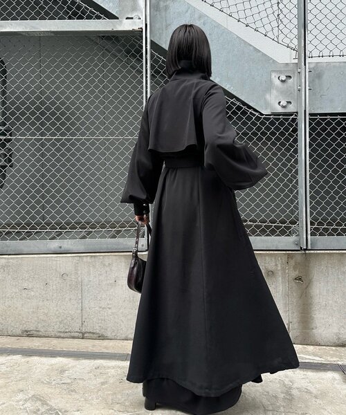 Mavie..7（メヴィセットゥ）の「【Mavie..7】【3サイズ展開】スタンドネックロングフレアコート（その他アウター・レディース・ブラック・SMALL/MEDIUM/X-SMALL）」の4枚目の写真