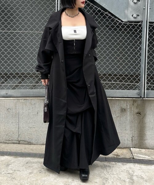 Mavie..7（メヴィセットゥ）の「【Mavie..7】【3サイズ展開】スタンドネックロングフレアコート（その他アウター・レディース・ブラック・SMALL/MEDIUM/X-SMALL）」の8枚目の写真