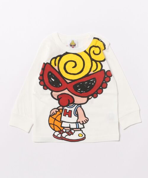 HYSTERIC MINI(ヒステリックミニ)の「HYSTERIC MINI HOOPS 長袖Tシャツ(Tシャツ/カットソー・キッズ・ホワイト/レッド/ブラック・80/90)」の1枚目の写真