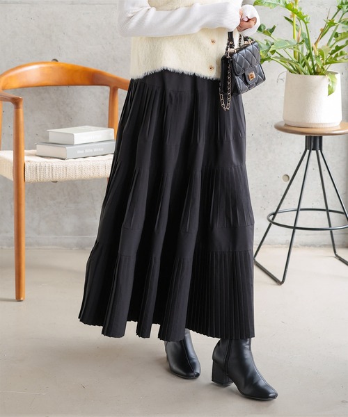 Petitle（プチレ）の「[ 低身長向けサイズ ] タフタプリーツスカート（スカート・レディース・ブラック/オフホワイト・PM）」の6枚目の写真