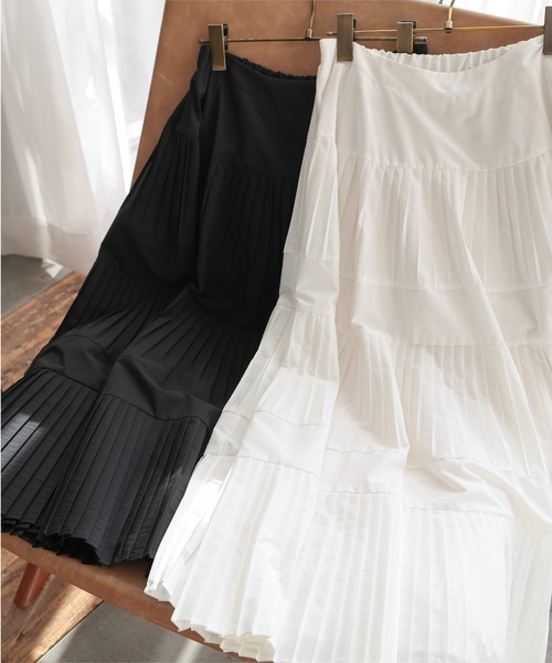 Petitle（プチレ）の「[ 低身長向けサイズ ] タフタプリーツスカート（スカート・レディース・ブラック/オフホワイト・PM）」の7枚目の写真